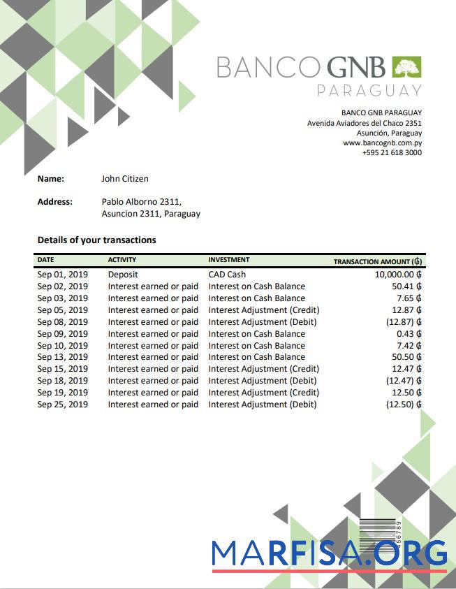 Downloadable Paraguay Banco Continental S.A.E.C.A. bank statement word real example